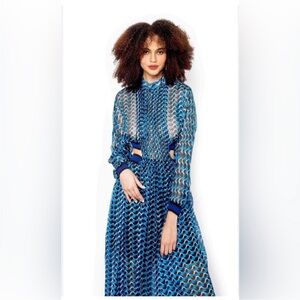 Blue and White Long Sleeve Mock Neck Sundress